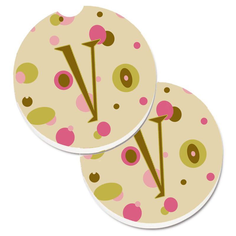 Caroline's Treasures Letter V Initial Monogram - Tan Dots Set of 2 Cup Holder Car Coasters CJ1004-VCARC, 2.56, Multicolor