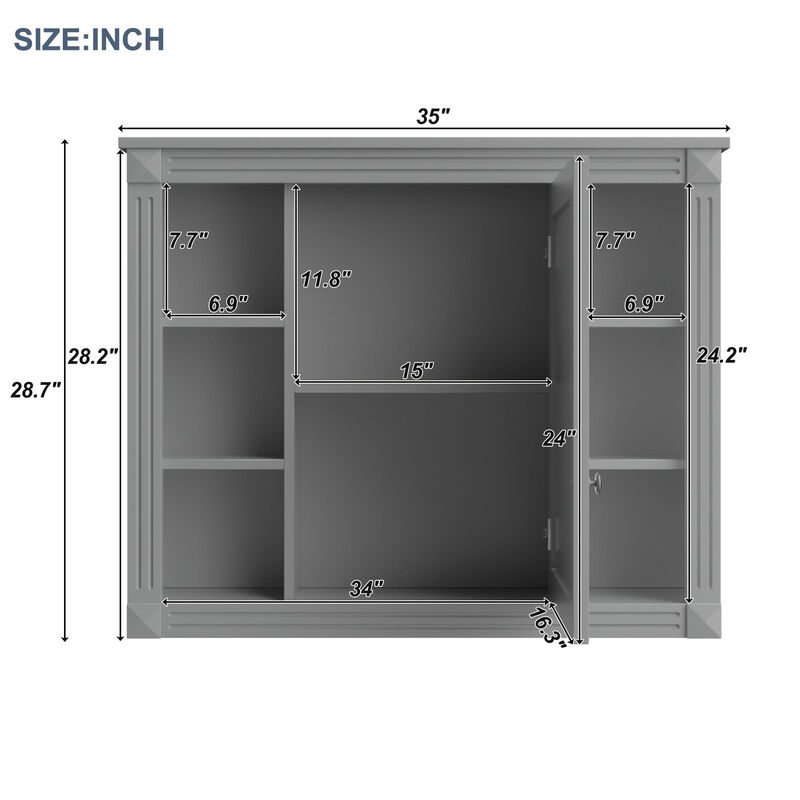 Wall-Mounted Medicine Cabinet with Mirror and Open Shelving Design