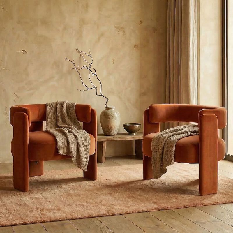 Envelor Modern Velvet Wingback Accent Armchair image number 2