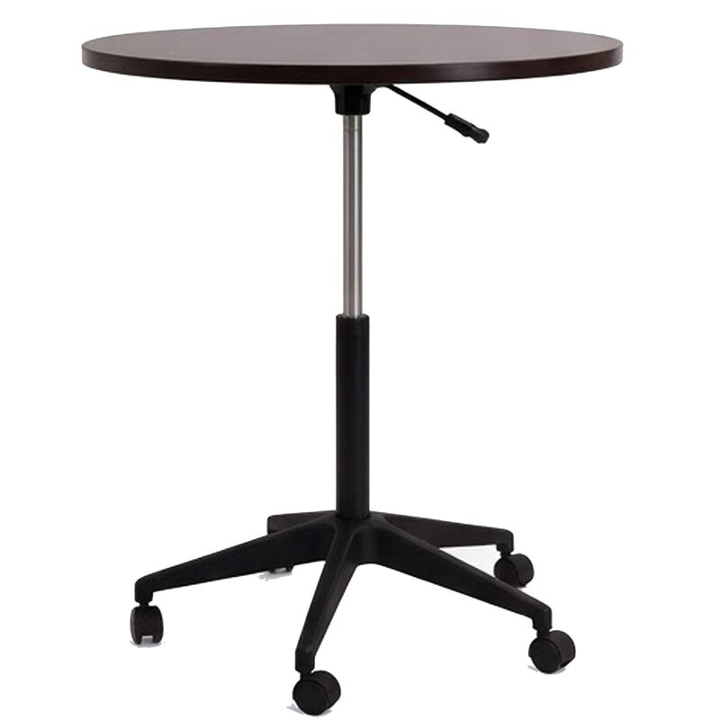 Mobile Table w Casters, Round Wood Top, Height Adjustable, Brown 27-38 Inch image number 3