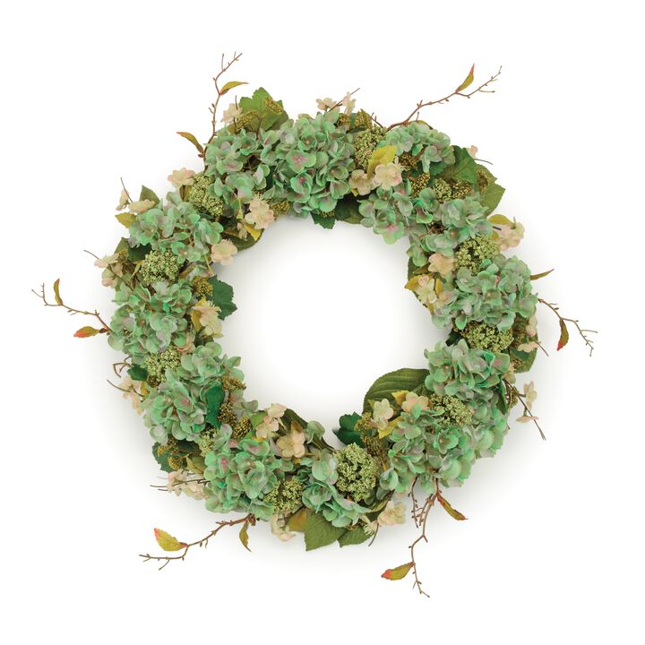 Artificial Hydrangea and Sedum Floral Wreath for Entryway or Living Room