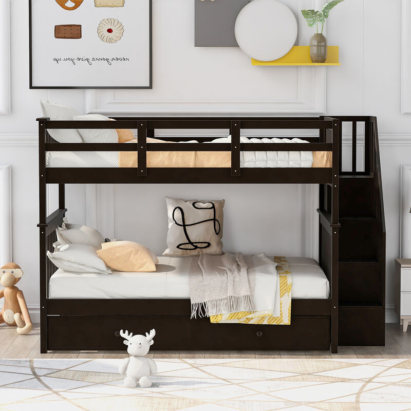 Merax Storage Bunk Bed Trundle Bed with Guard Rail