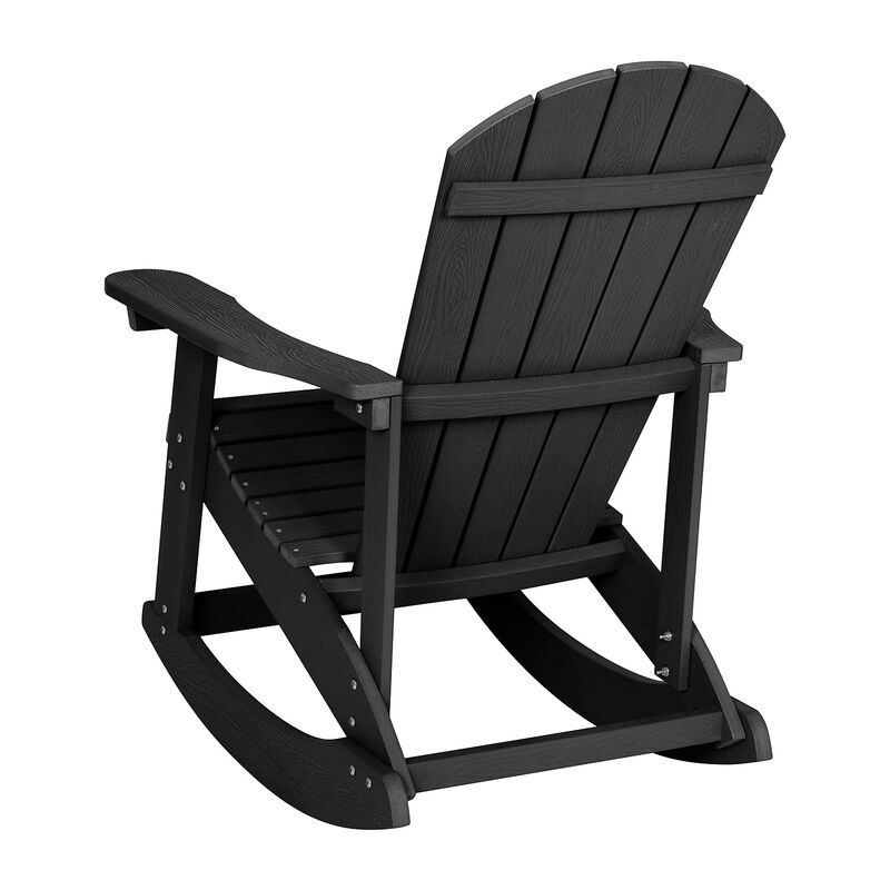 Flash Furniture Savannah Poly Resin Wood Adirondack Rocking Chair - All Weather Black Polystyrene - Stainless Steel Hardware