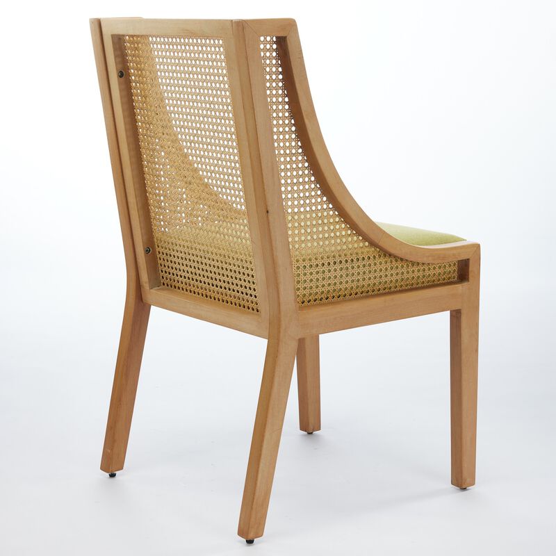 Whisen Rattan Dining Chairs, Solid Rubberwood Frame with Armrest, Linen Upholstered Seat, Set of 2 for Kitchen Living Room image number 7