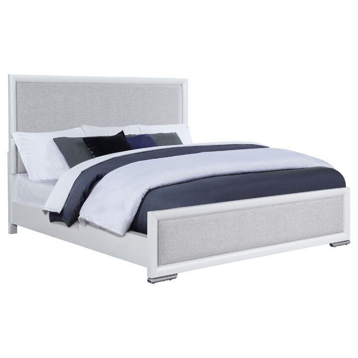 Ruvie Panel Bed with Herringbone Weave Fabric, Wood