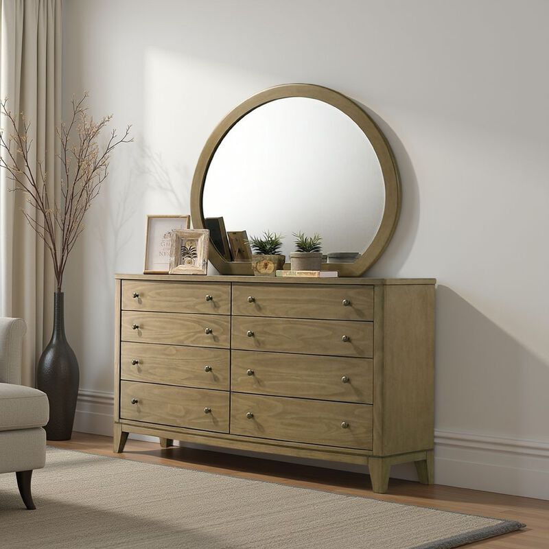 Heon Dresser Mirror, Natural Brown Wood, Subtle Rounded Shape, 38 Inch - Benzara