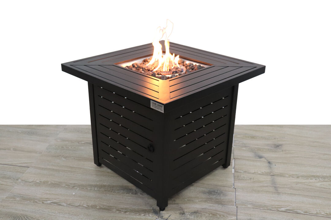 Living Source International 25'' x 30'' Rectangle Fire Pit Table with Hidden Fuel Tank Black CM-0124