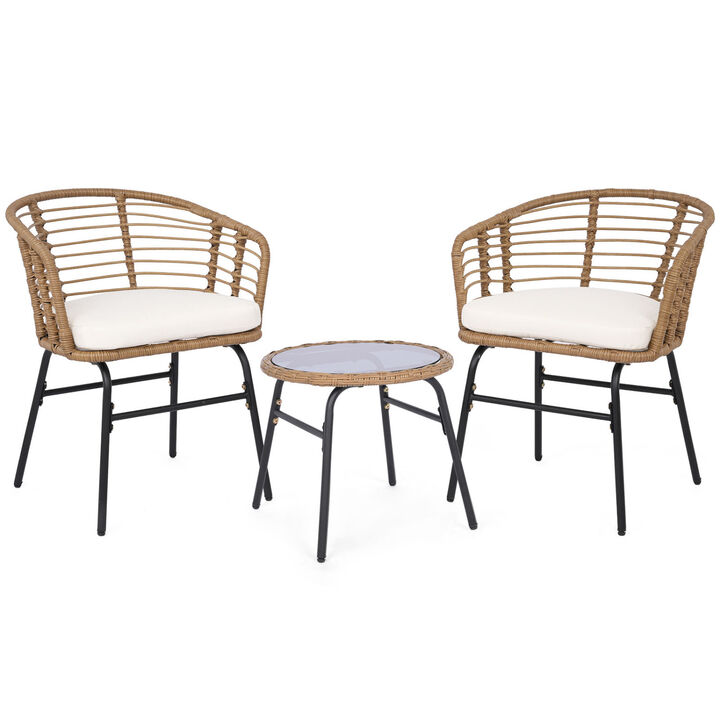Outdoor 3-Piece Patio Furniture Set with White Comfortable Cushions