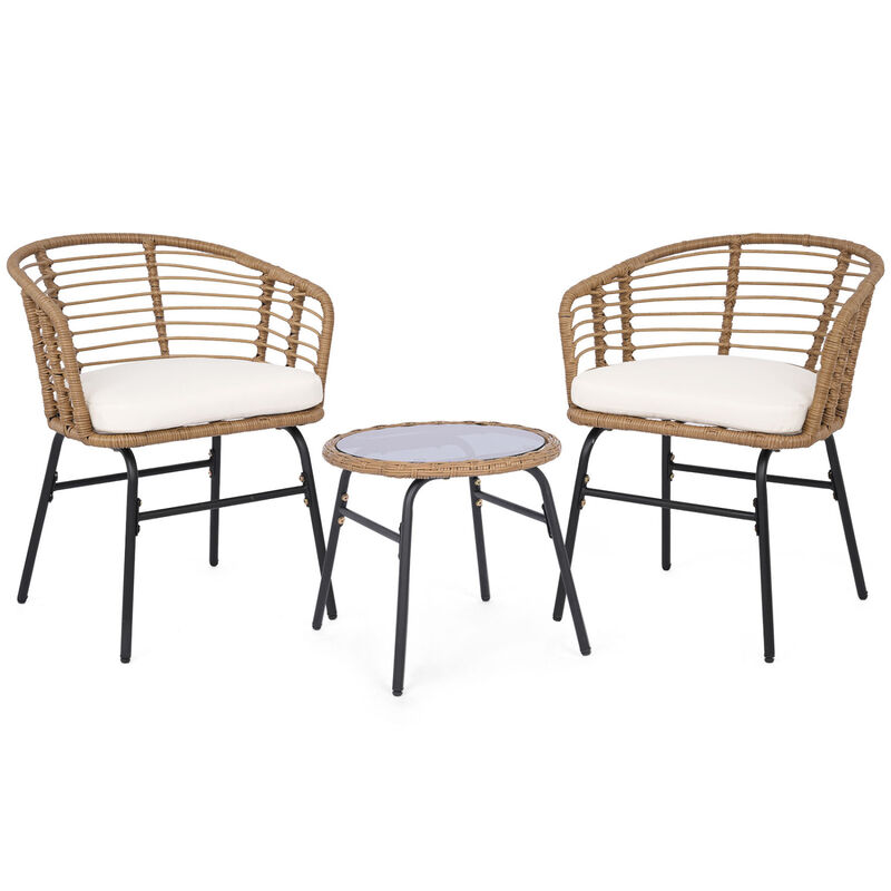Outdoor 3-Piece Patio Furniture Set with White Comfortable Cushions image number 0