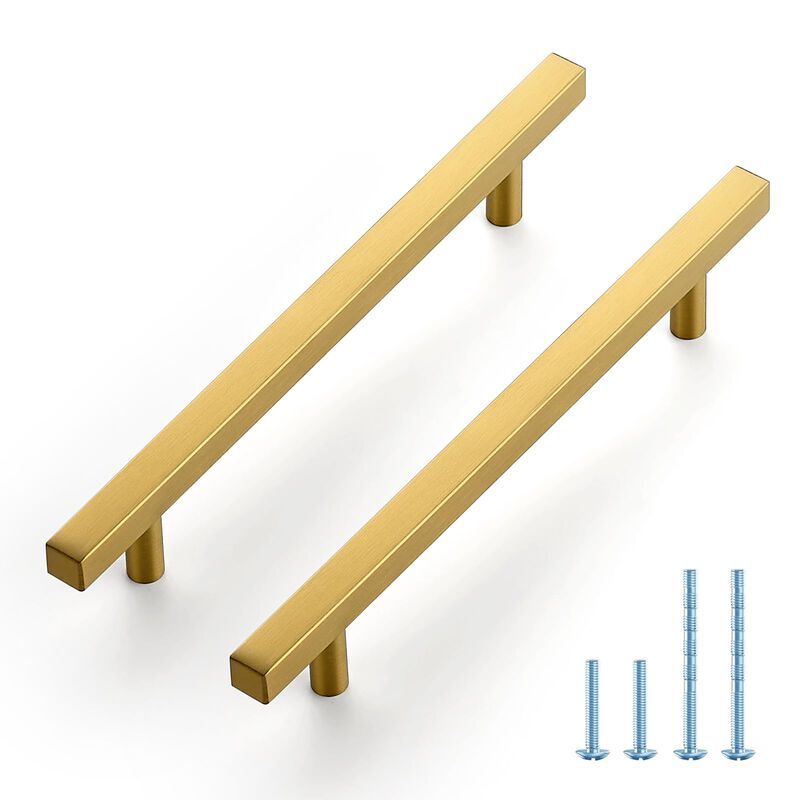 JOY DECOR 30 Pack 6-1/4 Inch Brushed Brass Square Cabinet Handles Stainless Steel Cabinet Hardware Pulls for Kitchen and Drawers