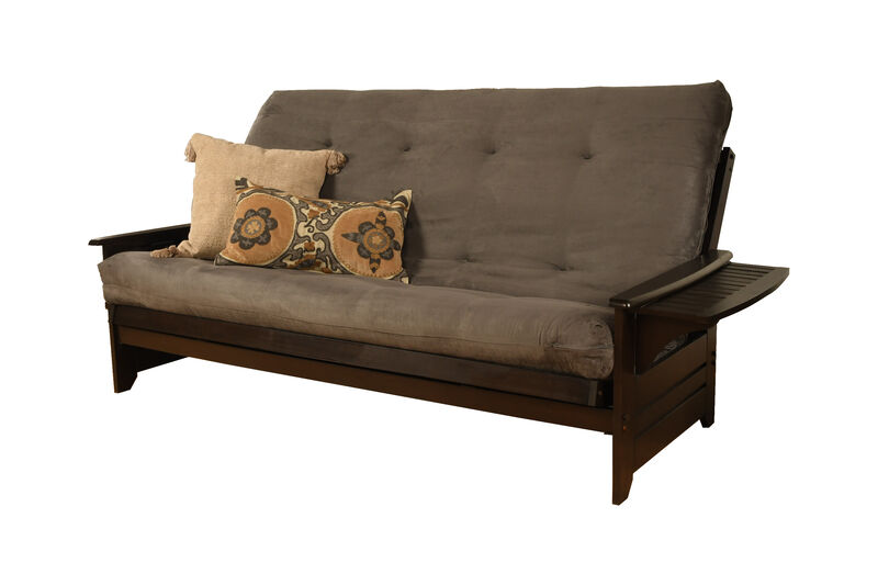 Queen-size Phoenix Futon in Espresso Finish with Suede Gray Mattress image number 1