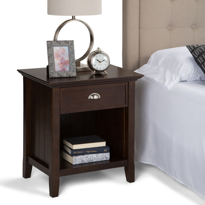 Acadian SOLID WOOD 24 inch Wide Transitional Bedside Nightstand Table in Brunette Brown