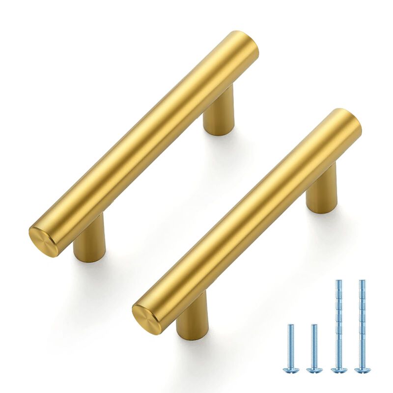 JOY DECOR 10 Pack 4 Inch Cabinet Pulls Kitchen Cabinet Handles with 2-1/2 Inch Hole Center Brushed Brass Cabinet Hardware Stainl