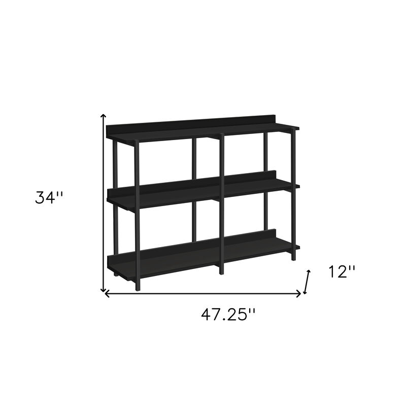 HomeRoots 47" Black Wood and Metal Frame Console Table With Three Shelves image number 6