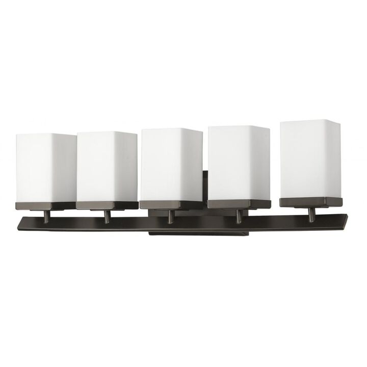Hivvago Burgundy 5-Light Oil-Rubbed Bronze Vanity Light With Etched Glass Shades
