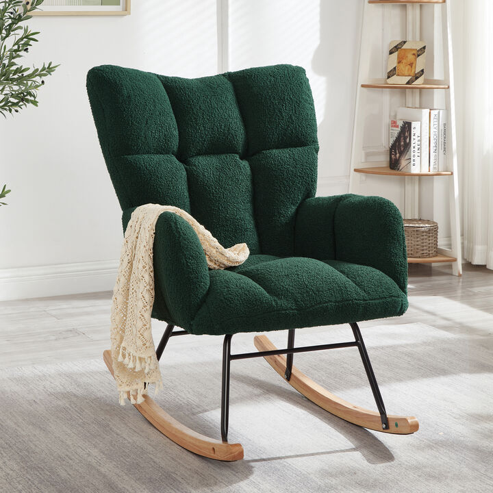 Merax Accent Chairs for Living Room Tufted Upholstered Teddy Fabric Glider Chair Rocking Chair
