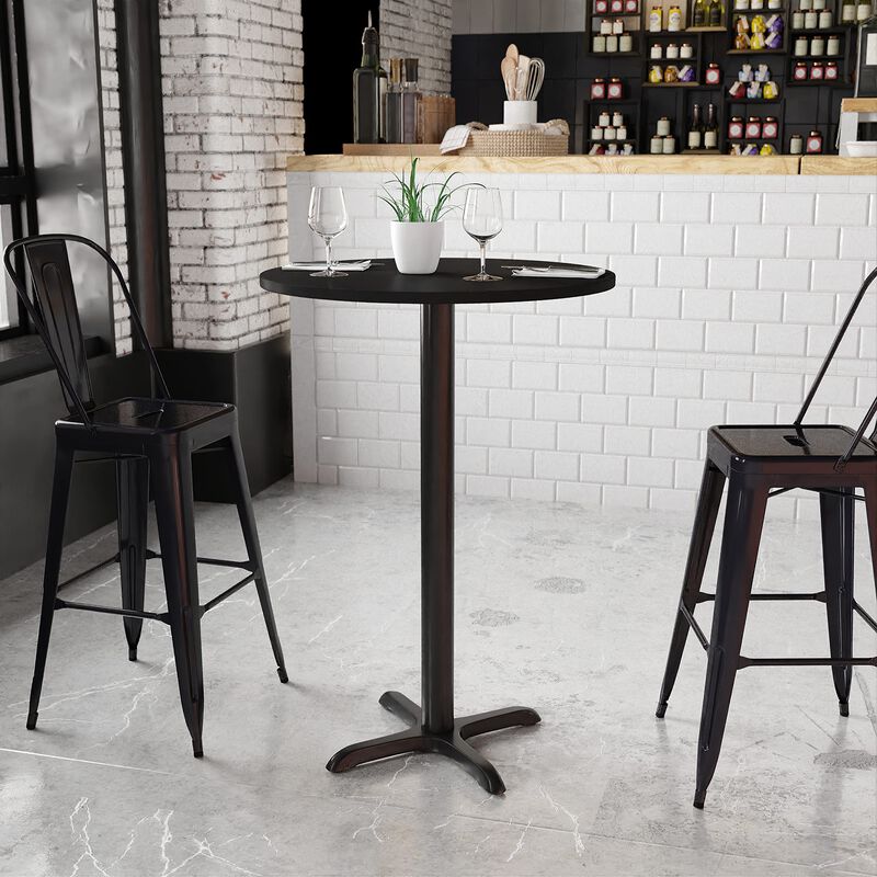 Flash Furniture 30'' Round Black Laminate Table Top with 22'' x 22'' Bar Height Table Base