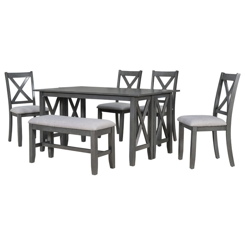 Whisen 6-Piece Family Foldable Table Dining Set with 4 Chairs and Bench - Espresso