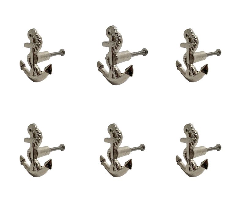 HomeRoots Set of Six Silver Nautical Anchor Knob Metal Drawer Pull Knobs image number 0