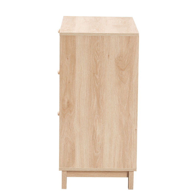 Baxton Studio Elsbeth Japandi Oak Finished Wood and Natural Rattan 3 Drawer Storage Cabinet image number 4
