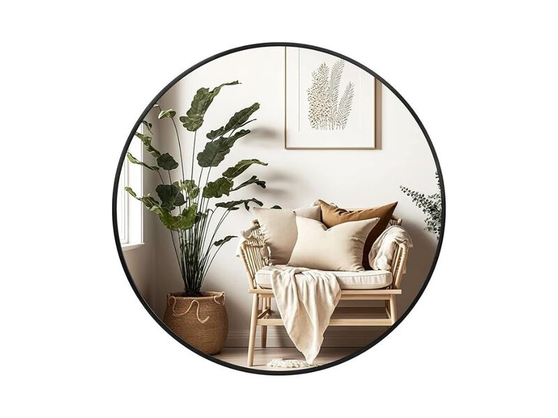 Fabuday 20" Black Round Mirror &ndash; Matte Frame for Bathroom & More