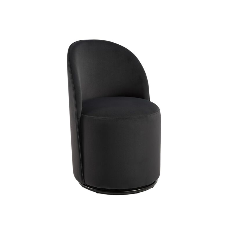 HomeRoots Black Velvet Curved Back Swivel Dining Arm Chair