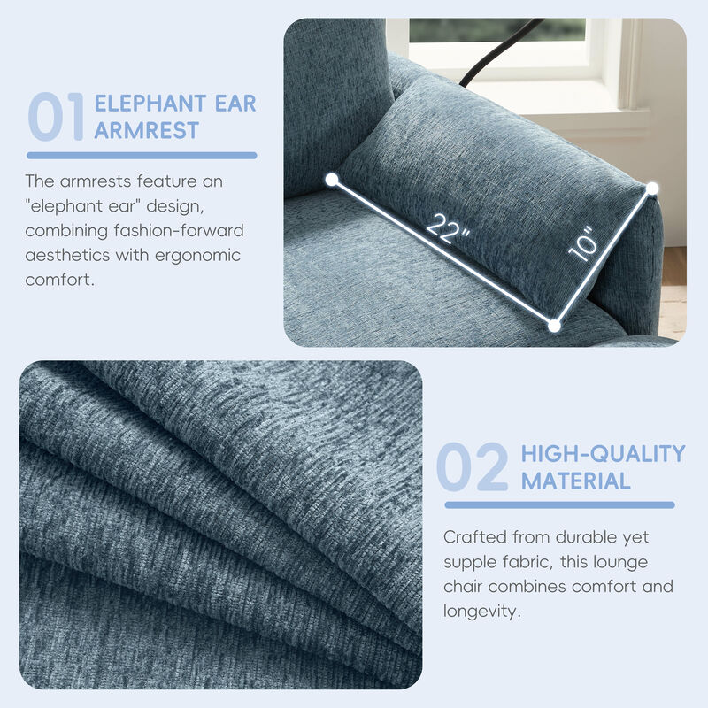 Whisen 38" Accent Chair with Storage Ottoman, USB Charger, Side Storage Pockets, Pillow-Like Armrests, Wide Seat Chaise Lounge image number 5
