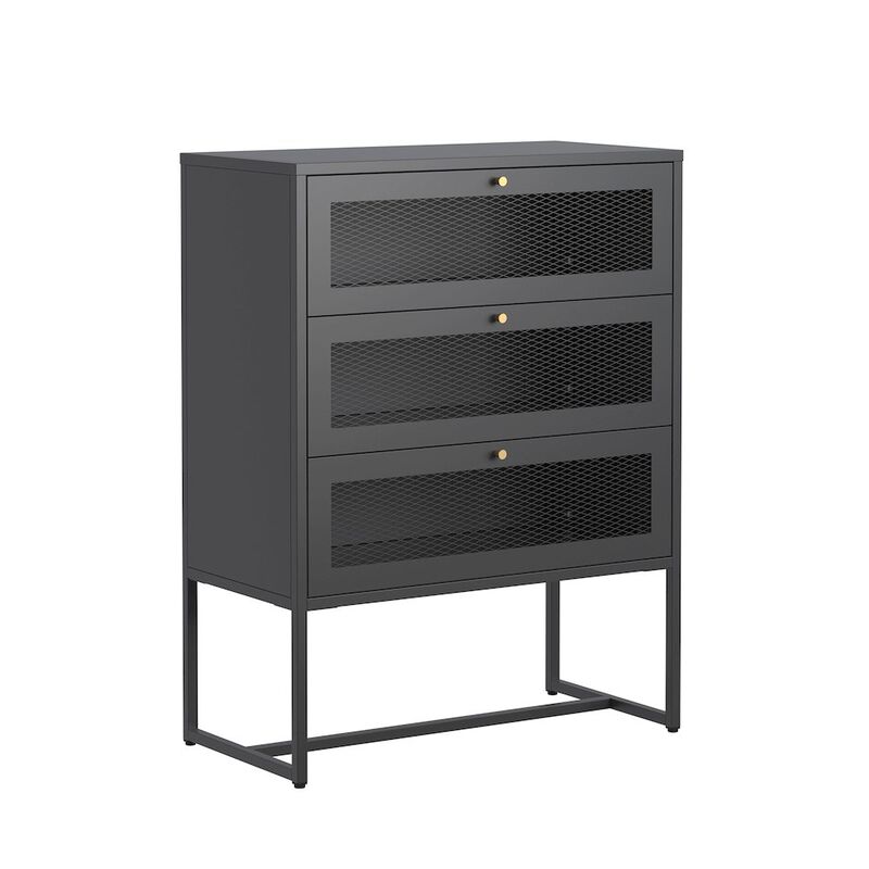 Glamour Home Bentley 41.34-inch Black Three Drawer Cabinet with Mesh Doors