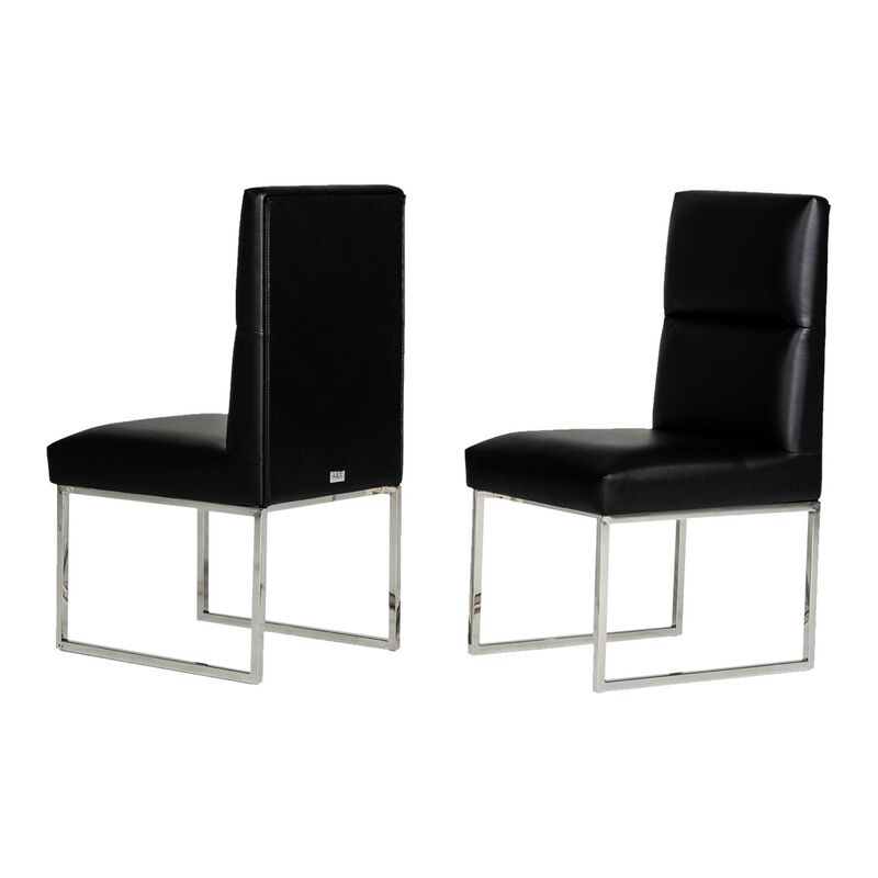 Hart 19 Inch Dining Chair, Set of 2, Black Faux Leather, Parson Cantilever-Benzara