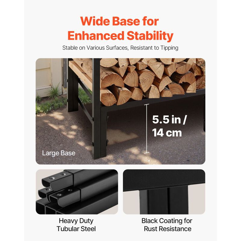 Steel Firewood Rack with Waterproof Cover, Outdoor Wood Storage for Fireplace-Black image number 5