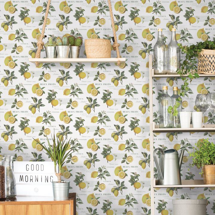 Just Kitchens Citron Botanical Yellow Wallpaper G45409