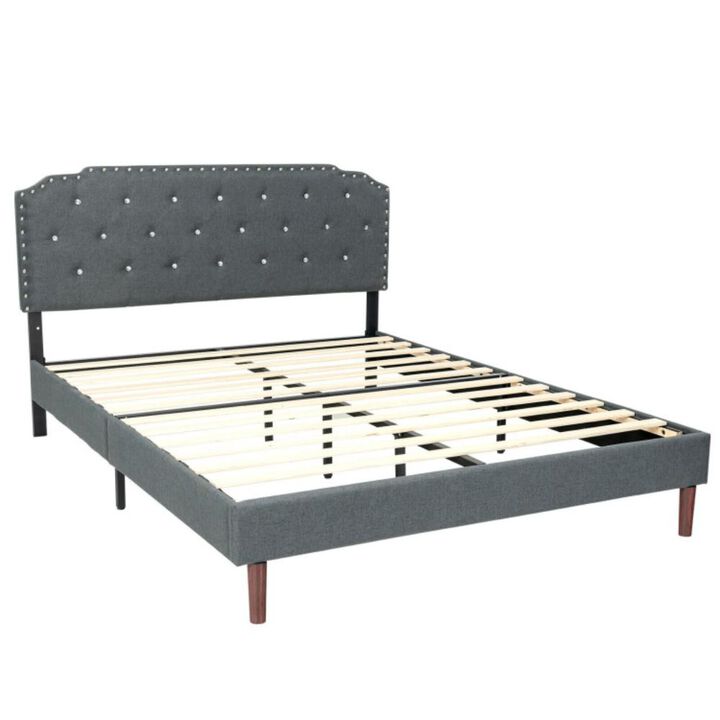 Hivvago Upholstered Bed Frame with Adjustable Diamond Button Headboard