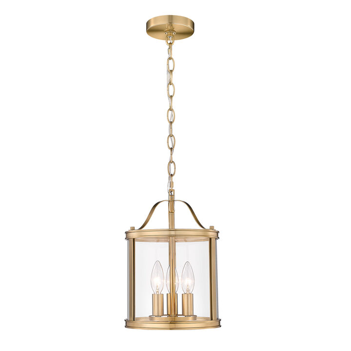 9 in. Transitional Warm Gold 3-Light Dimmable Lantern Pendant Light with Clear Glass