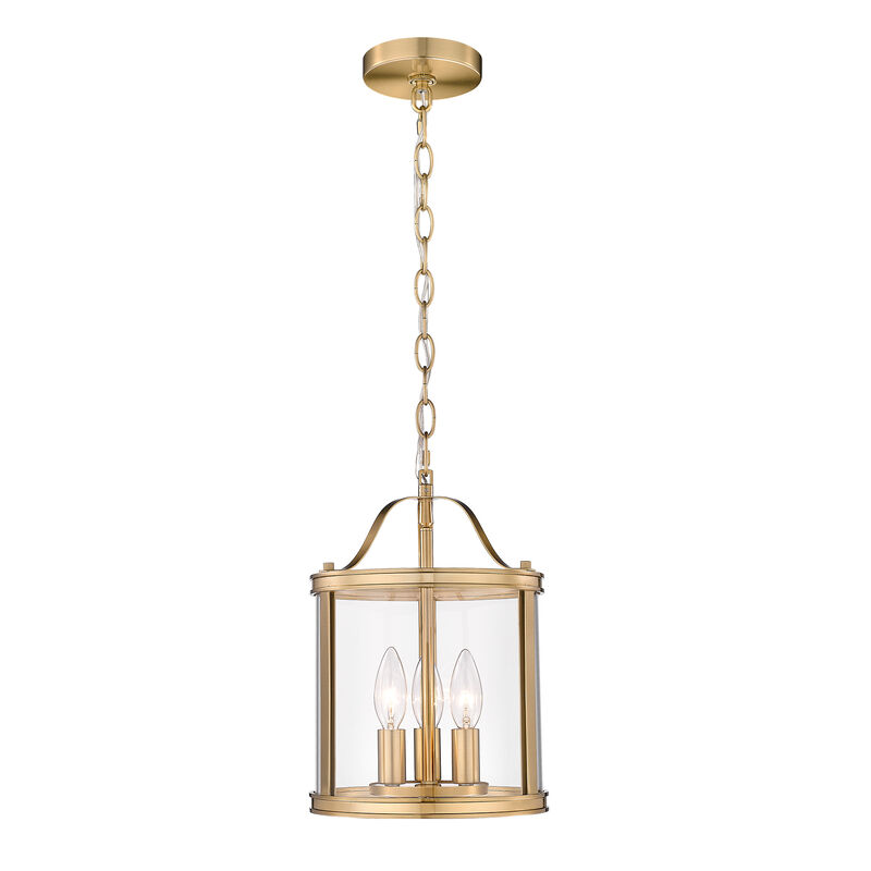 9 in. Transitional Warm Gold 3-Light Dimmable Lantern Pendant Light with Clear Glass image number 0