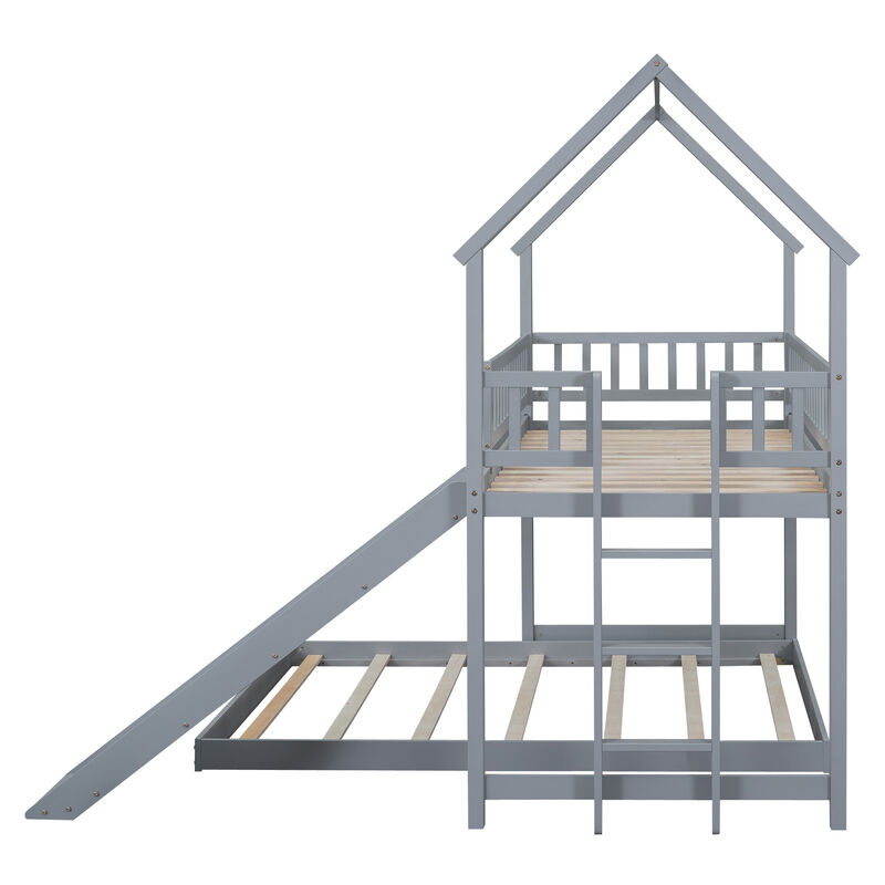 Merax House Bunk Bed with Slide and Built-in Ladder