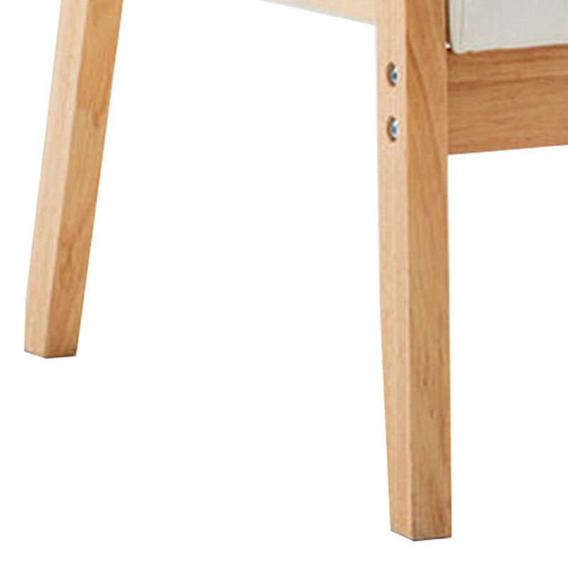Colin 26 Inch Modern Chair, Padded Cushions, Wood Arms and Legs, Beige