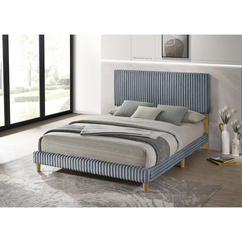 Best Quality Furniture Full size panel bed with wooden legs in Gray color