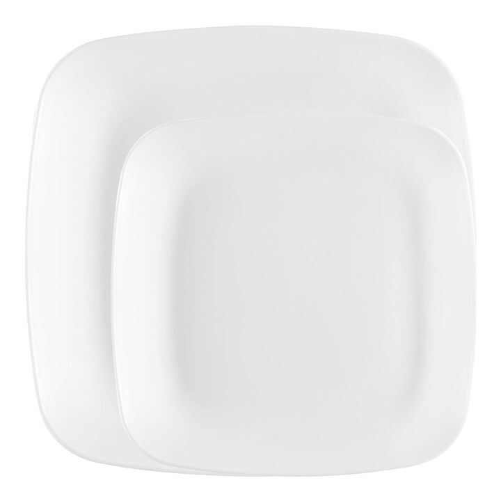 Solid White Flat Rounded Square Plastic Dinnerware Value Set (40 Sets)