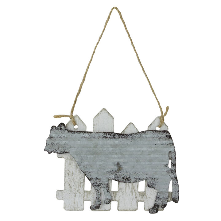 4.5" Country Rustic Cow and White Picket Fence Christmas Ornament