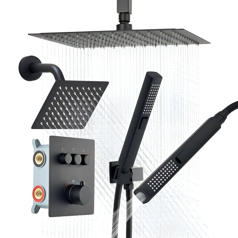 Ceiling Mount Rainfall Shower with 2-in-1 Handheld Spray, Brass Valve and Trim image number 8