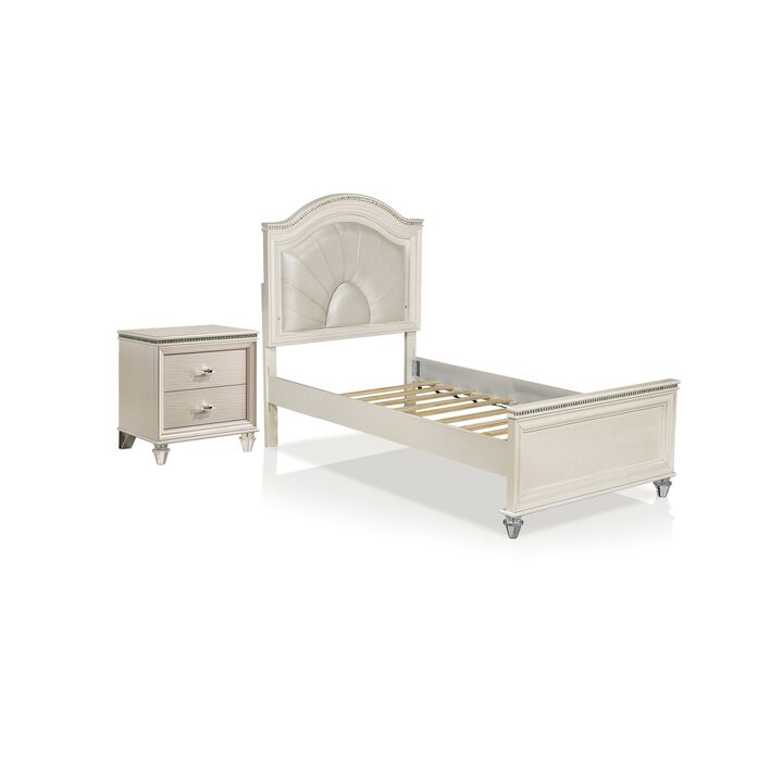 Full Bedroom Set, Pearl White, 2 Piece Set with Nightstand