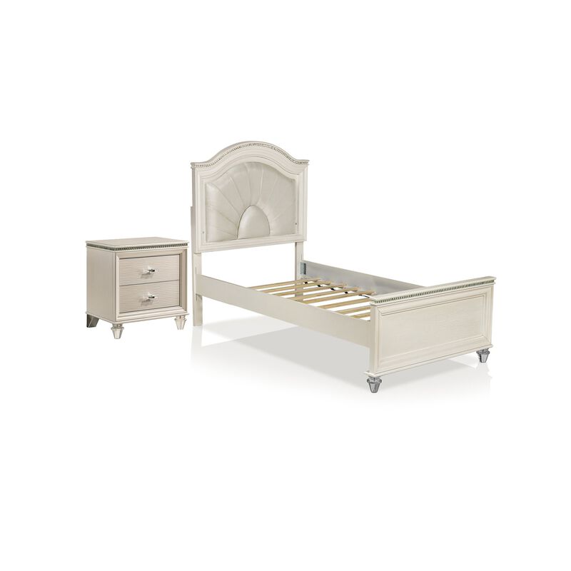 Full Bedroom Set, Pearl White, 2 Piece Set with Nightstand image number 0