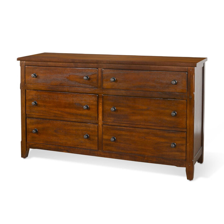 Odell Wide Dresser, 6 Drawers, Bronze, Rustic Dark Brown Solid Wood
