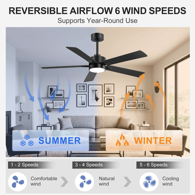 Breezary 52 Inch LED Ceiling Fan with Light, Tuya WiFi App Control, Dimmable 3CCT, 5 Blade Quiet Ceiling Fan image number 2