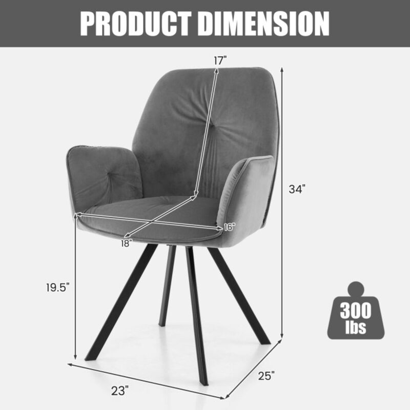 Hivvago Set of 2 Swivel Accent Arm Chairs with Metal Legs and Wide Back-Gray