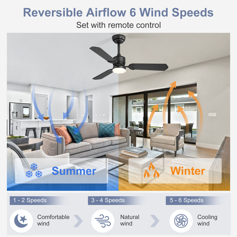 Breezary 2 Pack 42" Ceiling Fans with Lights, LED Indoor Fan, Wood Blades, Remote Control,6 Speeds image number 4