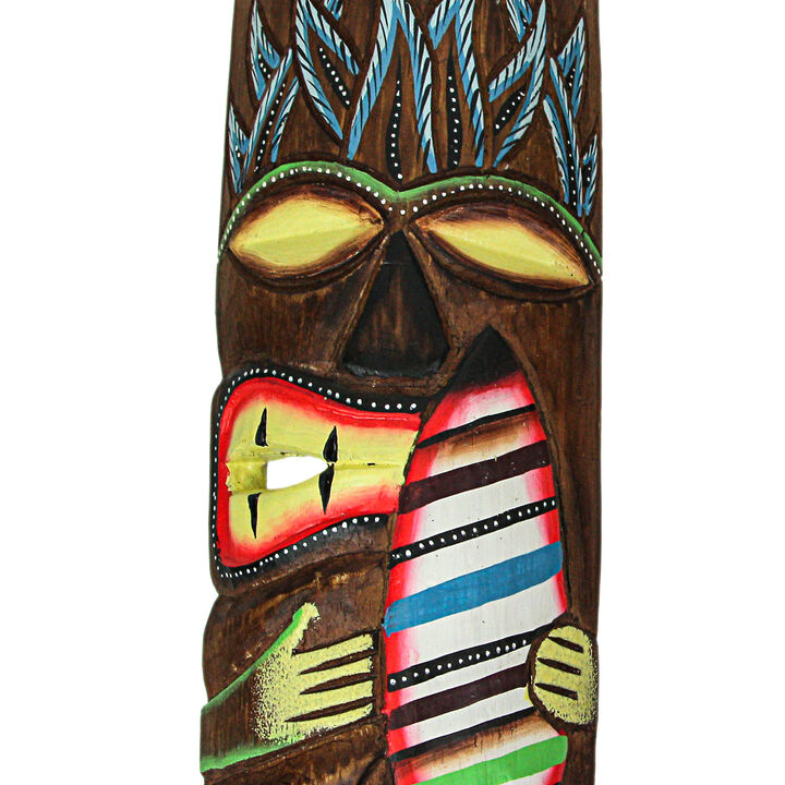 12 Inch Hand Carved Wooden Surfer Tiki Masks Wall Hanging Beach Home Decor Set