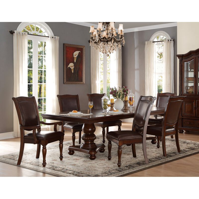 Traditional Dining Table 1pc Brown Cherry Finish Double Pedestal Base Separate Extension Leaf Dining Furniture image number 7