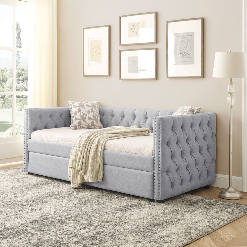 TATEUS Functional Upholstered Daybed - Twin Size with Pull-out Trundle Bed