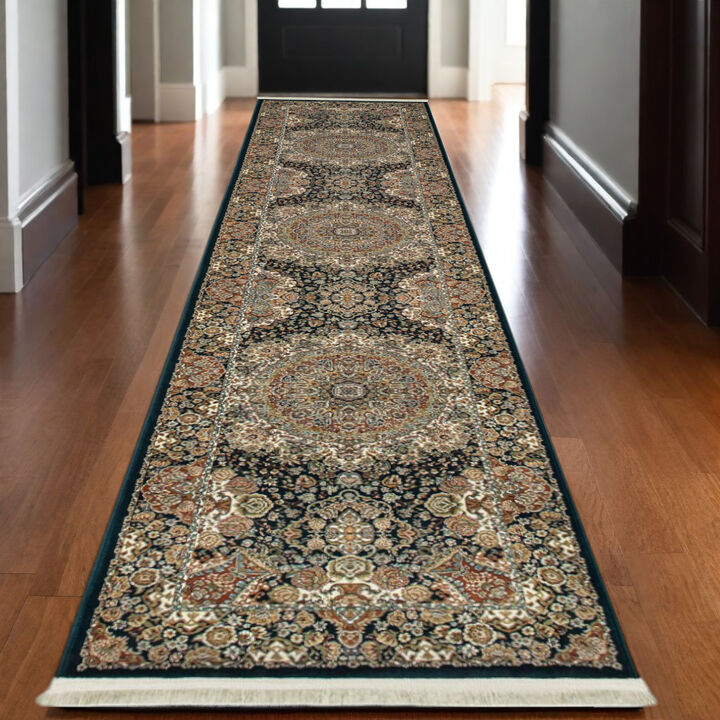 HomeRoots Medallion Area Rug With Fringe